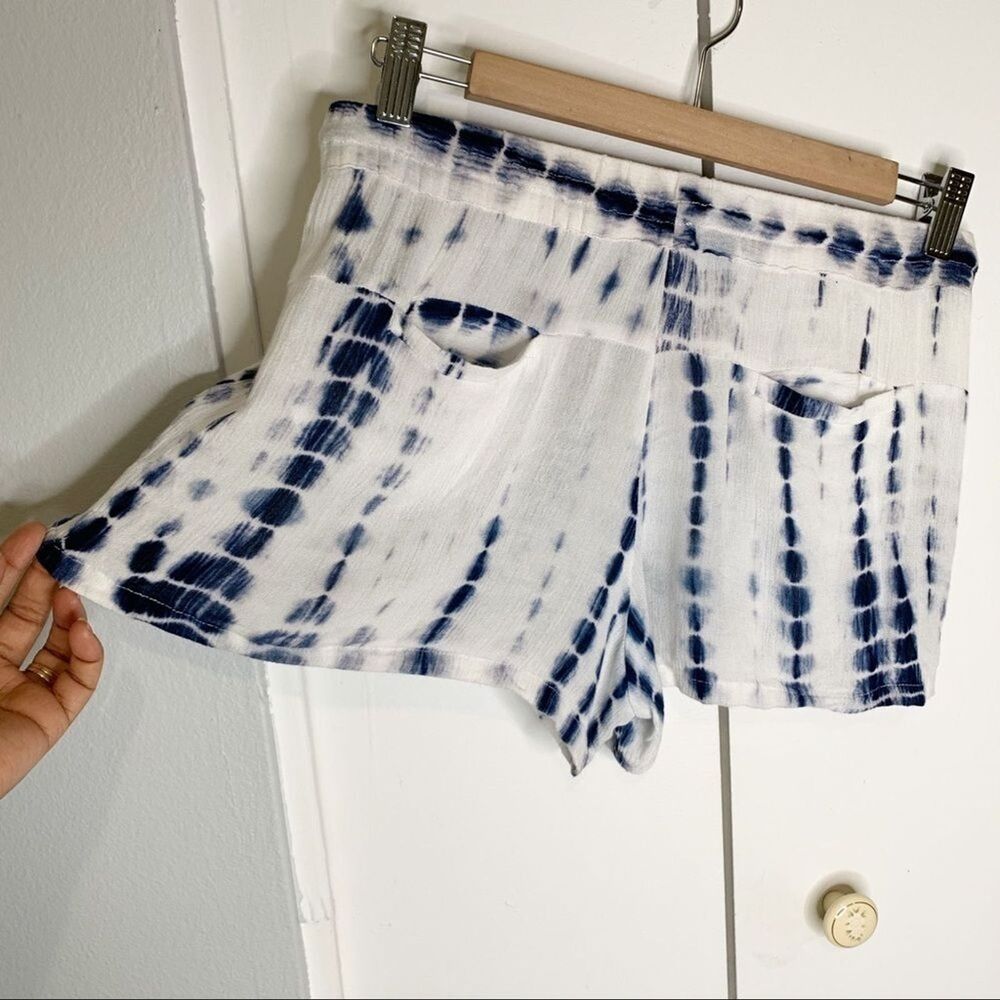 Women’s Shorts Pull On elastic waist stripe Small White Blue - Picture 10 of 12